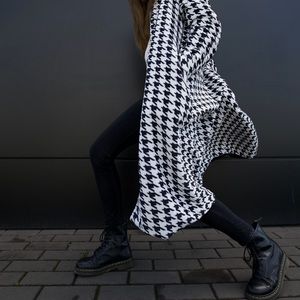 SHEIN Houndstooth Lapel Longline Coat